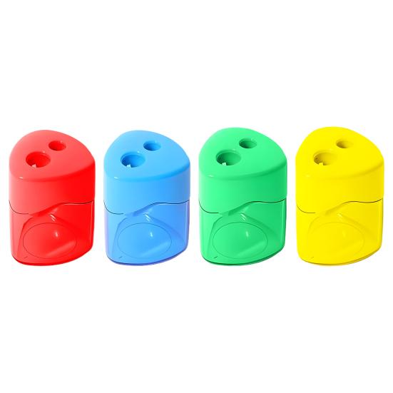 4Pcs Dual Hole Pencil Sharpeners for Kids Students Transparent Scratch Box Sharpener Portable Manual Sharpener for School Office Home