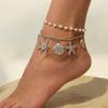 Beach Resort Style Starfish Scallop Shell Anklet, Simple Imitation Pearl Chain Rice Bead Foot Decoration For Women