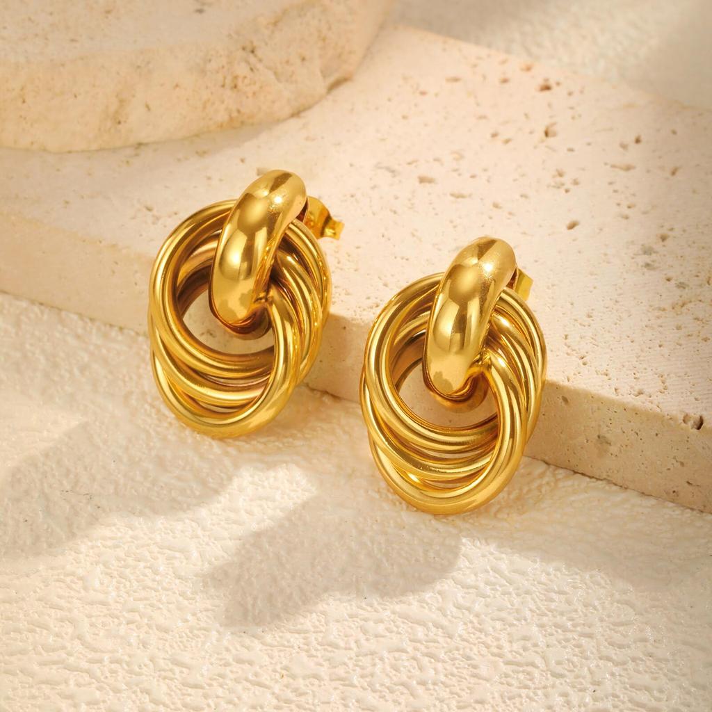 Chunky Knot Earrings Gold Plated Geometric Earrings for Women, Thick Statement Dangle Drop Earrings Hypoallergenic Jewelry