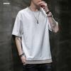 Short Layered Large Loose Summer White XXL [Hiboss] Men's T-shirt, Sleeve, Plain, Style, Size, Fit, 5/8 Sleeve, Men's Clothes,