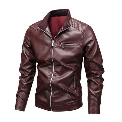Giacca alla Moda Taglia Grande Collo Alto Casual Primavera e Autunno Sottile Zip Vestibilità Aderente Giacca in Pelle da Motociclista da Uomo