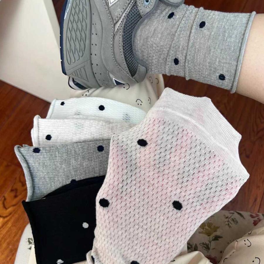 Gray Stacking Socks Children'S Cotton Medium Tube Socks Polka Dot Mesh Breathable Curling Summer Ballet Stockings