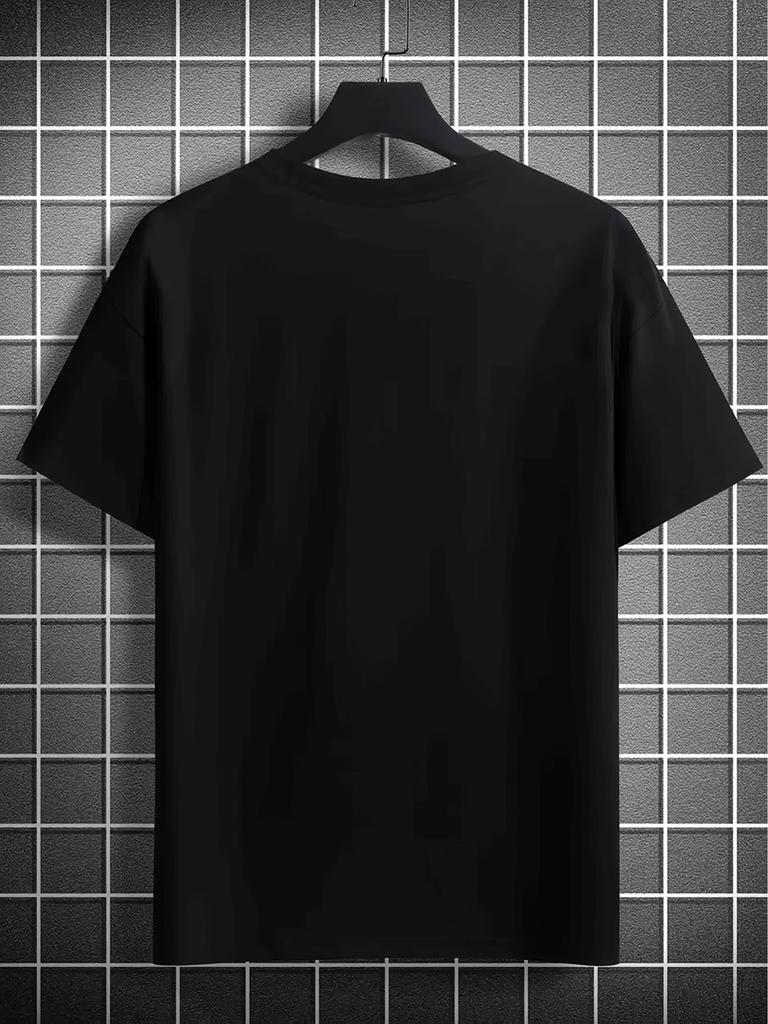 Pohodlné pánské ležérní grafické tričko - "Zhubněte a staňte se populárními" Japonský humorný design, Černé bavlněné s kulatým výstřihem a krátkým rukávem