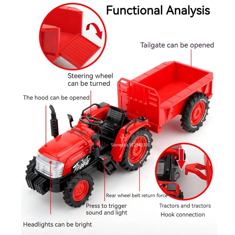 Scale 1:32 Toy Model Car Round Head Alloy Agricultural Tractor with Bucket Models Sound Light Collection Display Gift for Friend