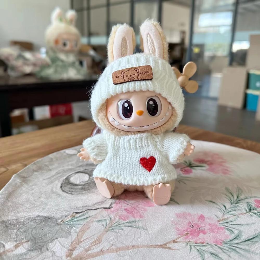 For 17cm Labubu Doll Outfit Clothes Bear Label Hat Love Sweater Set Cute Decoration Little Clothes