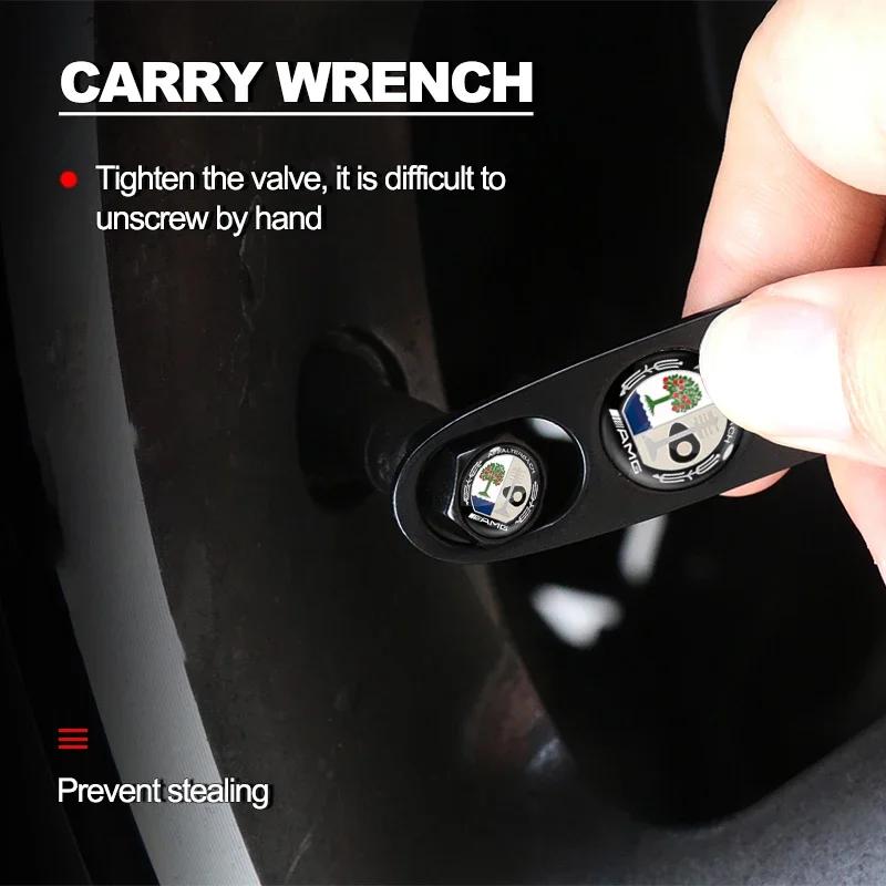 Car Tire Valve Cap Wheel Stem Cover with Wrench KeyChain Stickers For Mercedes-Benz W166 W212 W204 C E ML GL GLK Class X166 X204