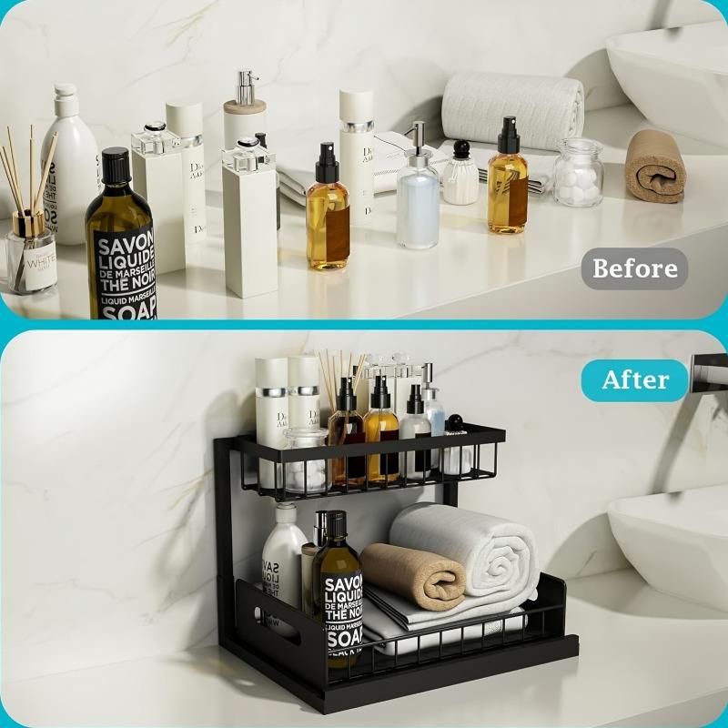 1PC Sewer Storage Box, Pull-out Cabinet Storage Box, 2-layer Sliding Sink Rack, Cabinet Storage Rack