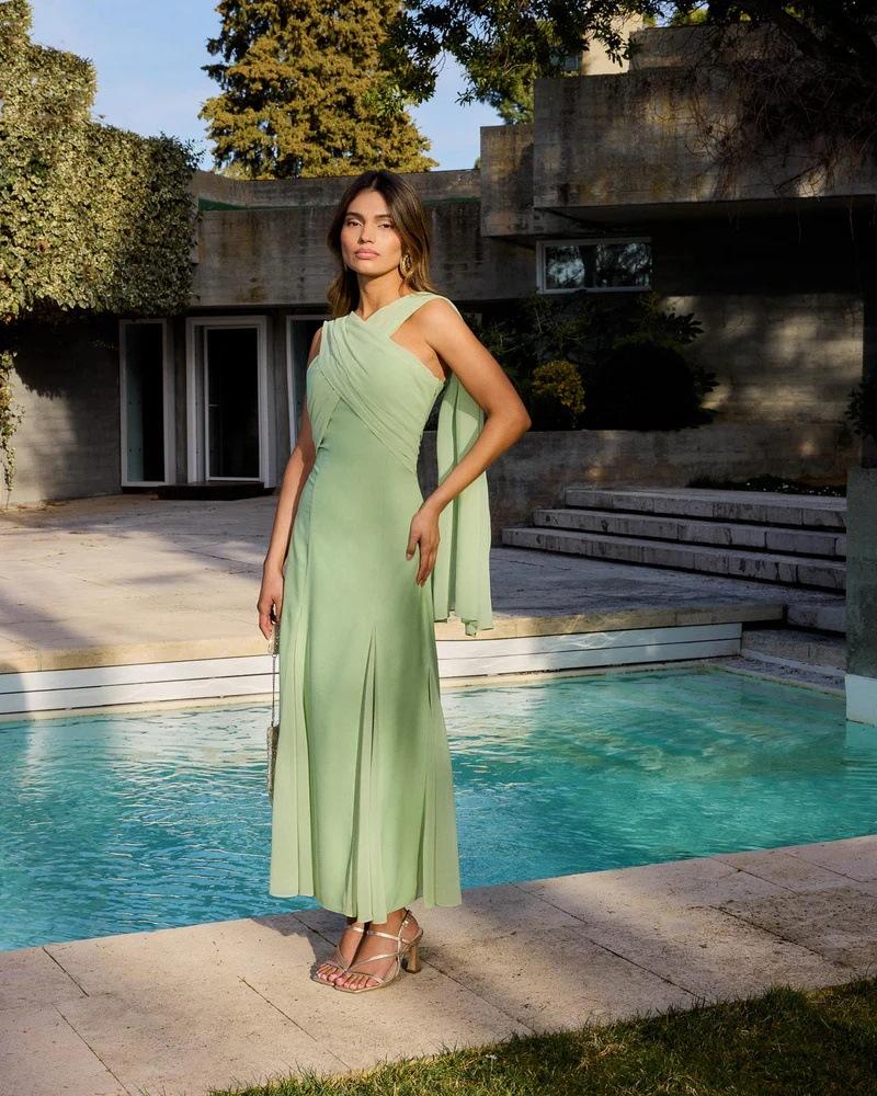Women s One Shoulder Asymmetrical Long Dress with Cape, Bodycon Mermaid Evening Gown S зелёный