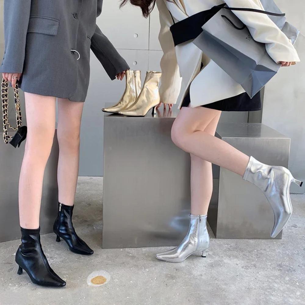 Modische spitze Damen-Ankle Boots mit dünnen niedrigen Absätzen, Frühlingsschuhe, bequemes weiches Leder, kurz, Damengröße 35-42