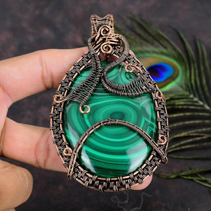 Natürlicher Malachit Edelstein Handarbeit Kupferdraht Wickel Geschenk Anhänger 2.14 R1C85