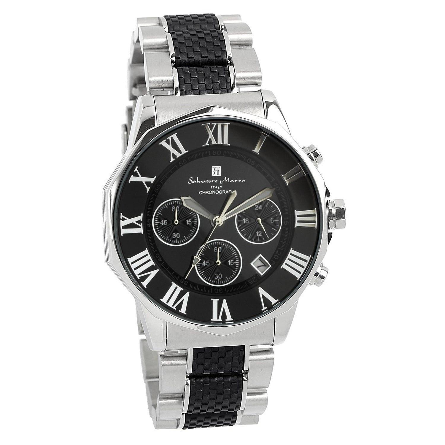 Salvatore Mara wristwatch chronograph 10 ATM water-resistant business formal Italian brand limited model mens SM15104 (silver black).