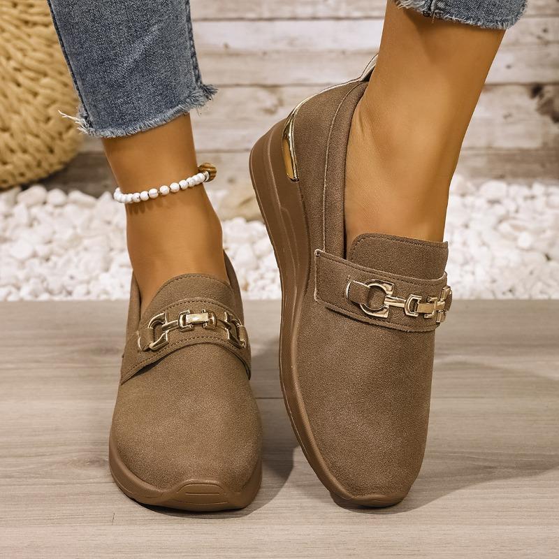 Spring and Autumn new women's casual one-pedal round head metal buckle wedge heel single shoes