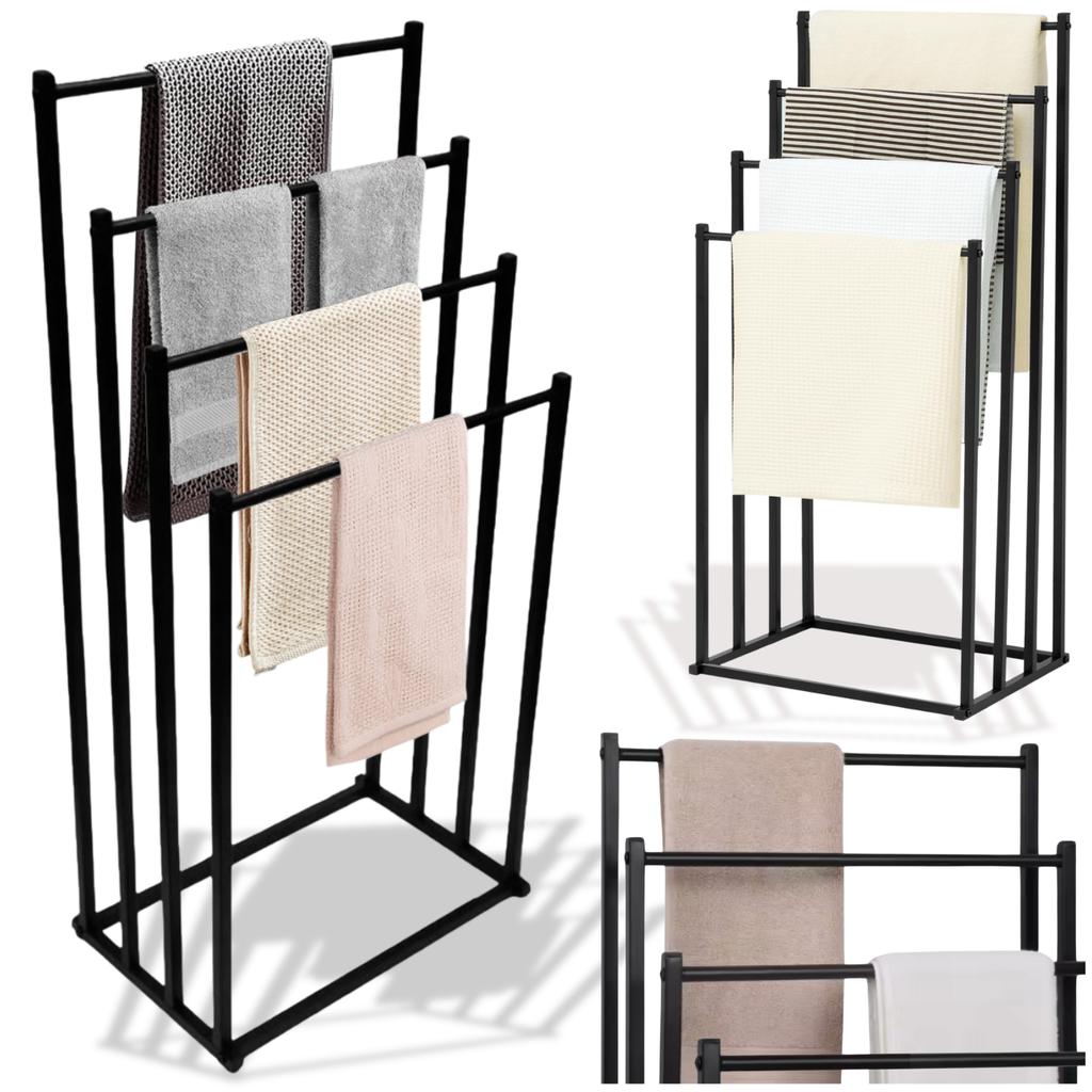 Bathroom Stand with 4 Arms, Loft Style, Black Hanger, Metal Loft Holder