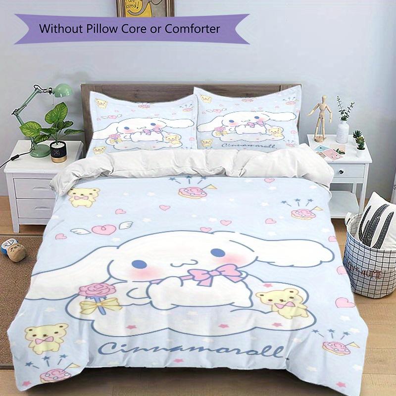3pcs Blue Cinnamoroll and Bear Quilt Cover Set (1 Quilt Cover + 2 Pillowcases Without Pillow Core), High-Definition Printing for Home and Dormito