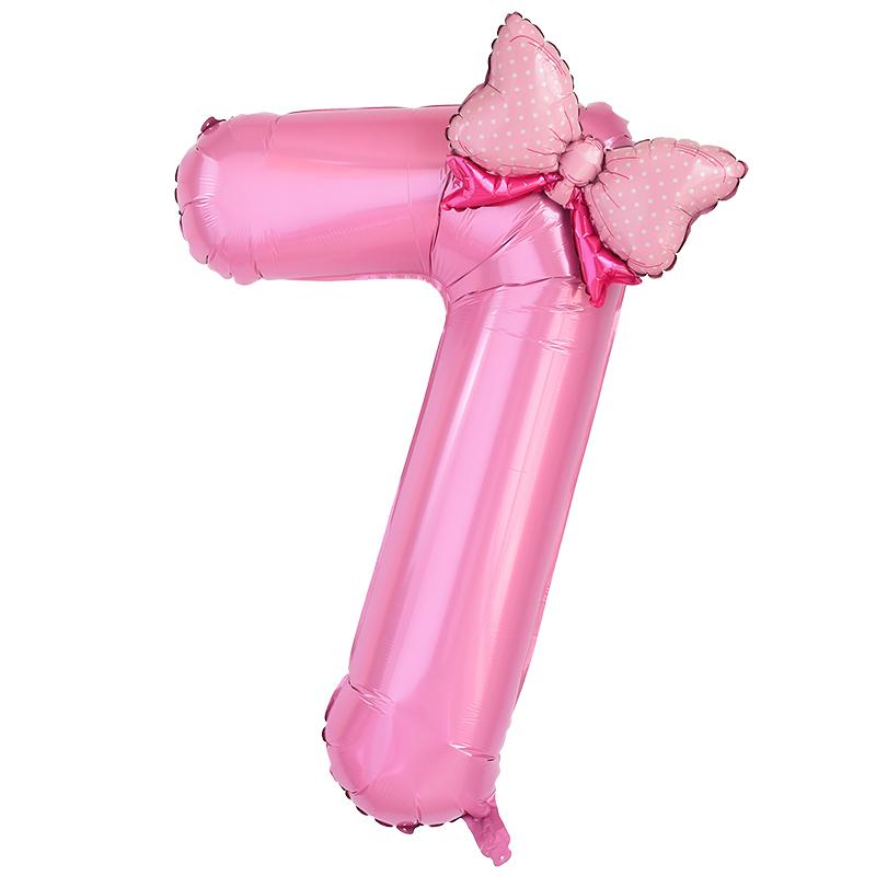 

1Pc Large 40inch Number Pink Foil Balloon With Bow 1 2 3 4 5 6 7 8 9 For Kid Boys Girls Birthday Party Baby Shower Decorations 40inch
