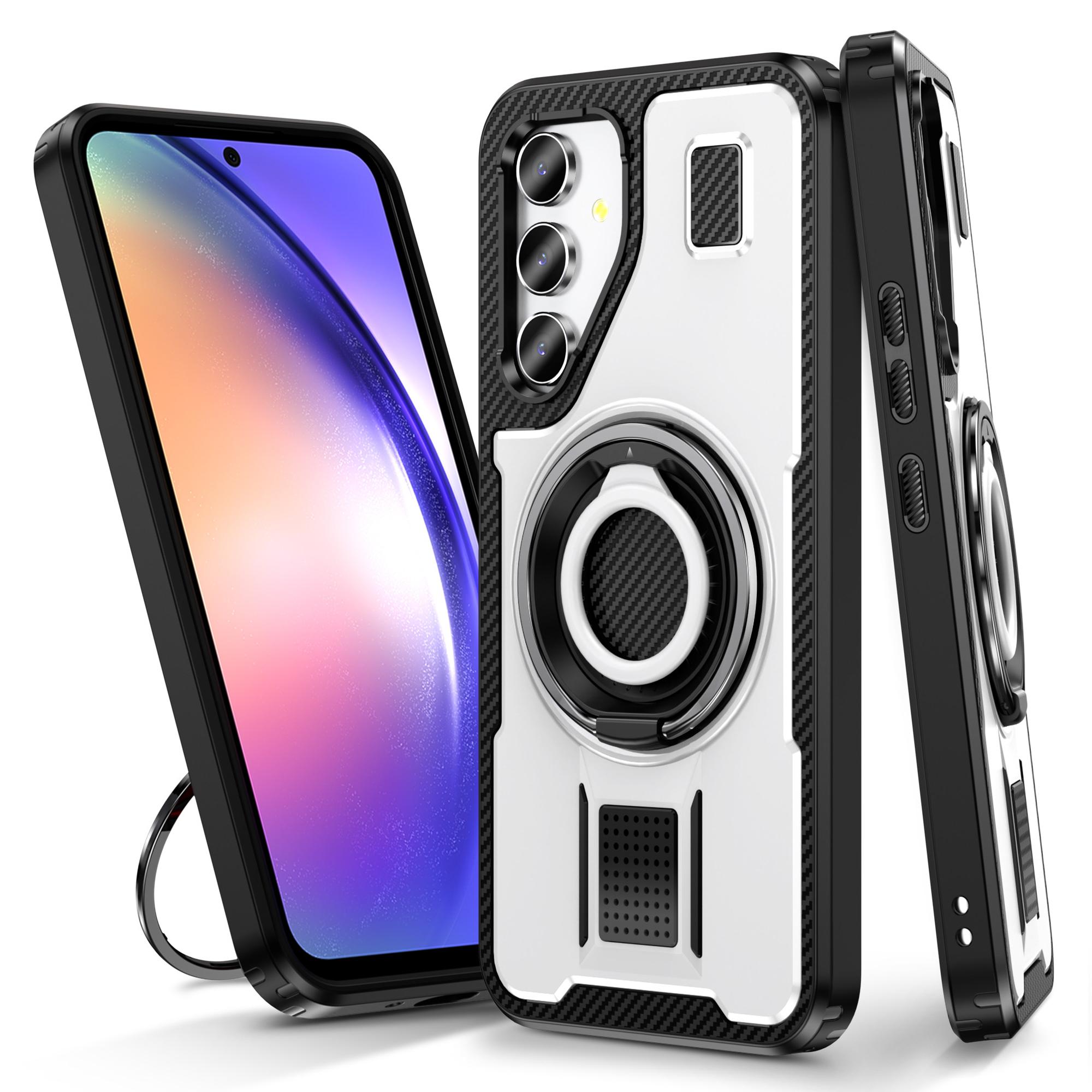 

For Samsung Galaxy A54 5G Case TPU+PC Kickstand Phone Cover with Silicone Finger Strap White