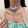 Fashionable Pearl Bead Neckchain Flower Pendant Fringe Collarbone Necklace Adjustable Choker Stylish Accessory for Women