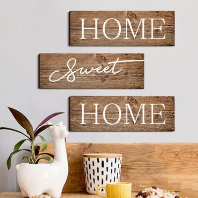 3 Pcs/Set Wooden Home Sweet Home Sign, Rustic Farmhouse Decorative Sign, Vintage Hanging Wall Plaque for Living Room, Bedroom, Kitchen, Front Door
