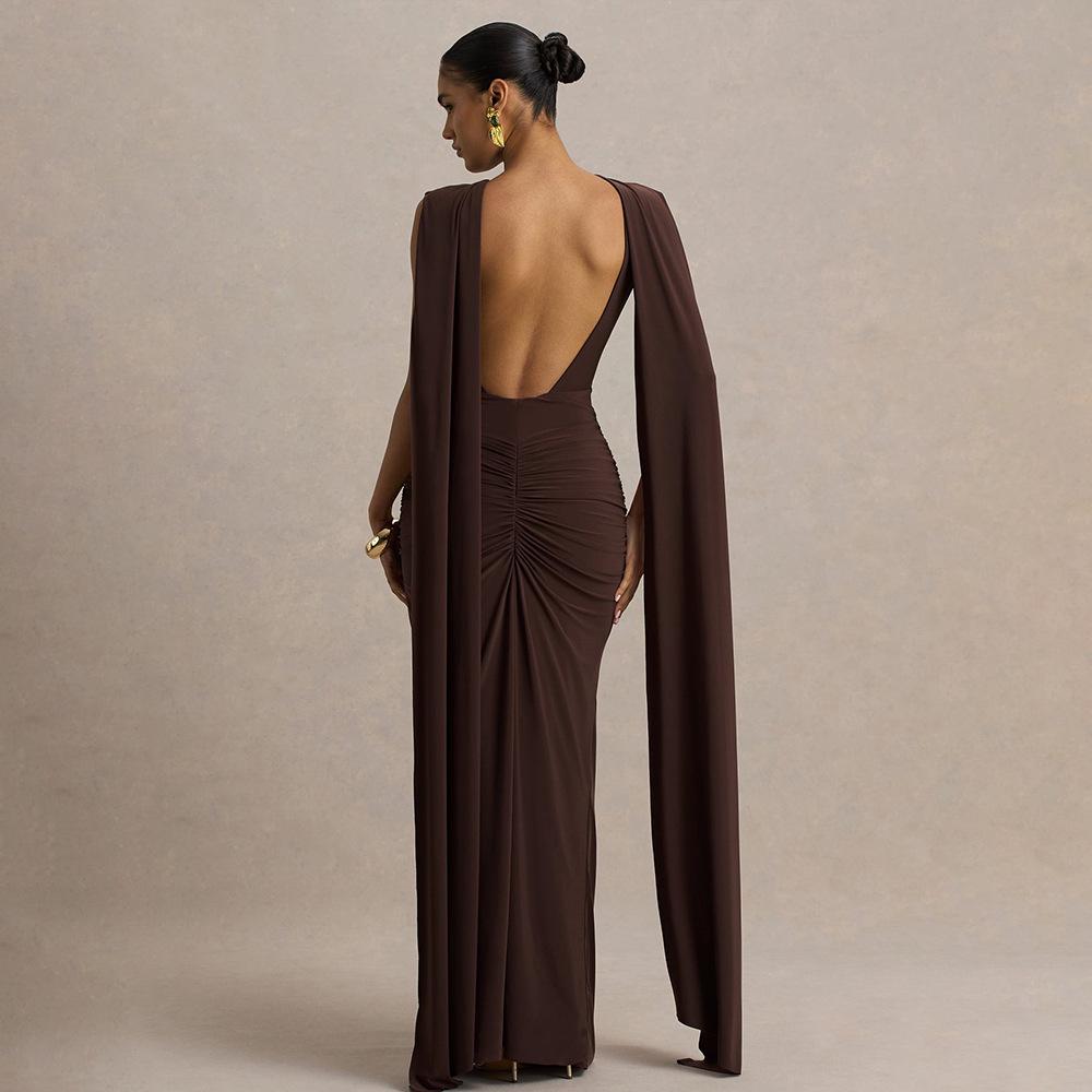 Spring Elegant European and American Women's Evening Gown - Sexy Backless Long Skirt with Flowing Ribbon