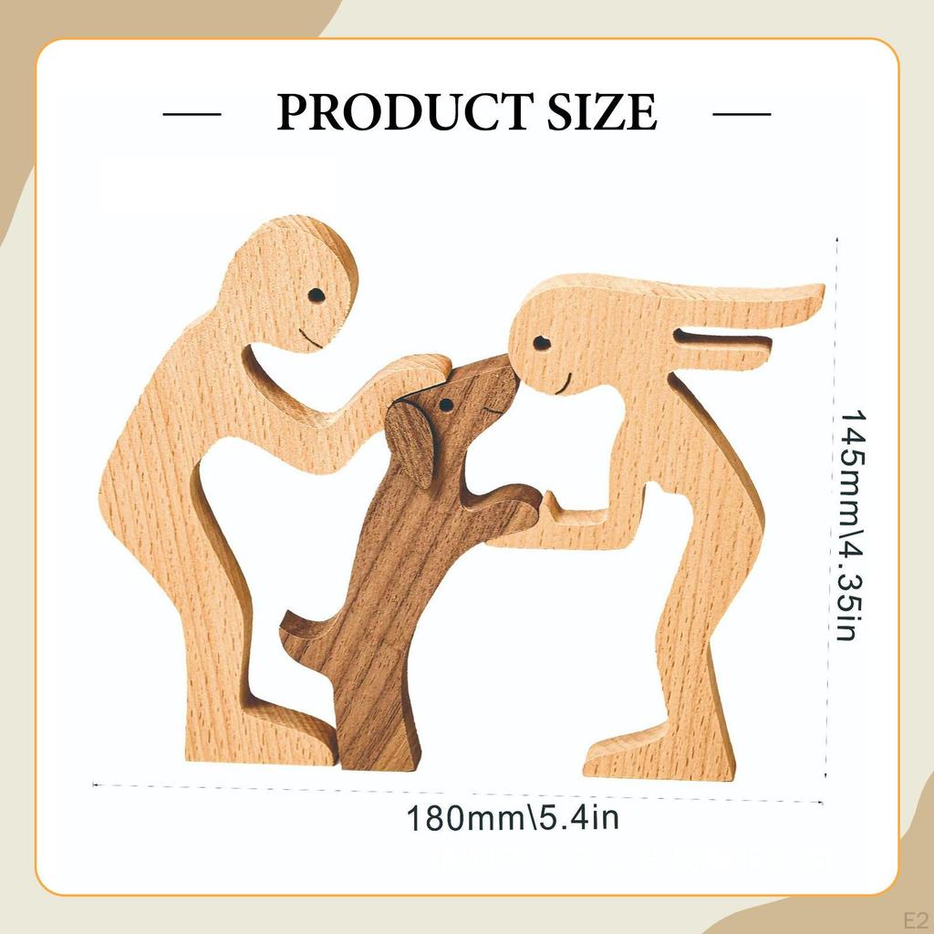 Couples and Dog Statue Figurines Collectible Gifts Home Decor Wooden Dogs Sculpture for
