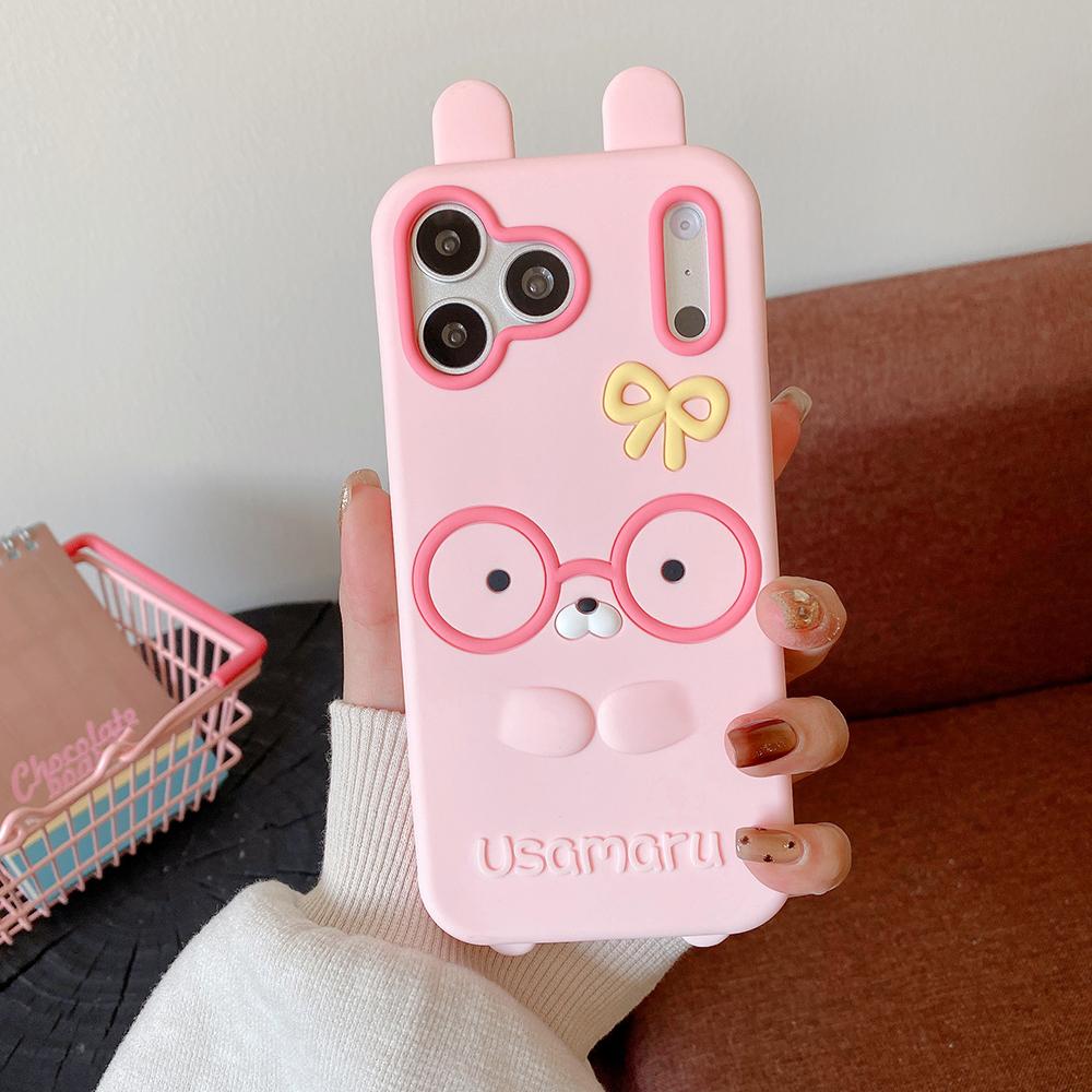 

Kawaii 3D Pink Glasses Rabbit Soft Silicone Phone Case For iPhone 17 16 Plus 15 14 13 12 Pro Max Japanese Anime Shockproof Cover iPhone 15 розовый