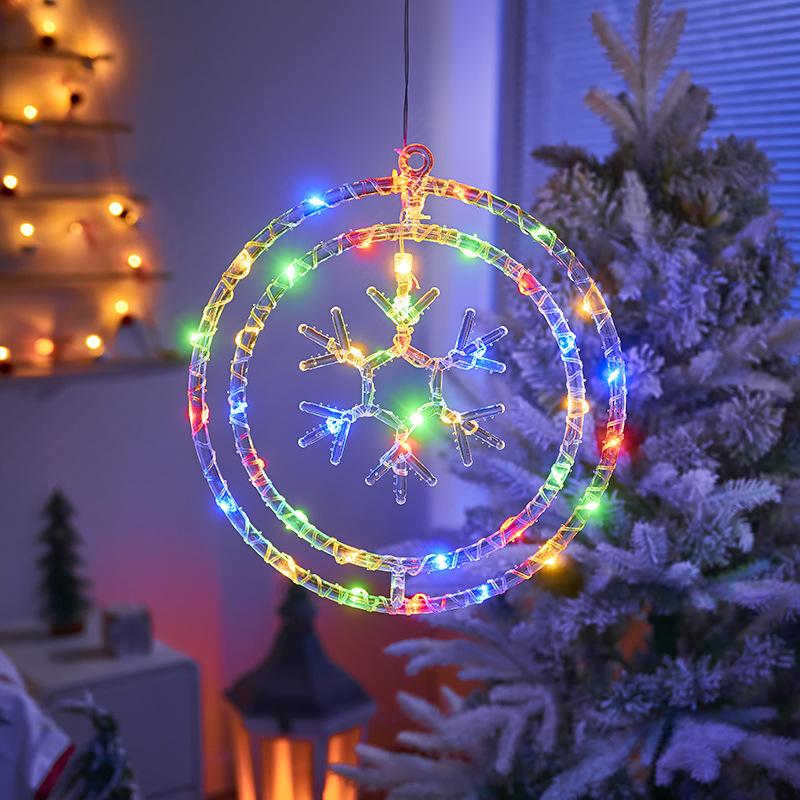 Christmas Decoration 3D Pentagram  Moon  Elk Snowflakes Hanging Lights for Christmas Windows Holidays