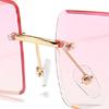 Rimless Rectangular Sunglasses Stylish Beautiful Comfortable UV Protection Rimless Sunglasses for Women
