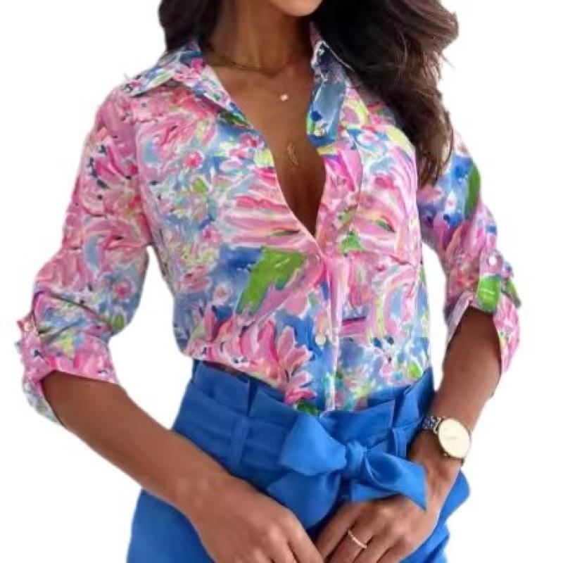 Tooxika New Women's Long-sleeved Tops With Printed Multi-color Lapel Shirts