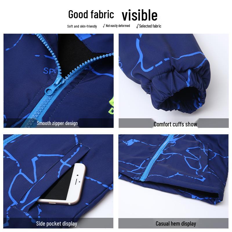 Boys' Fleece-Lined Windbreaker: 2025 Spring/Autumn New Trench Coat, Windproof Jacket for Middle & Big Kids