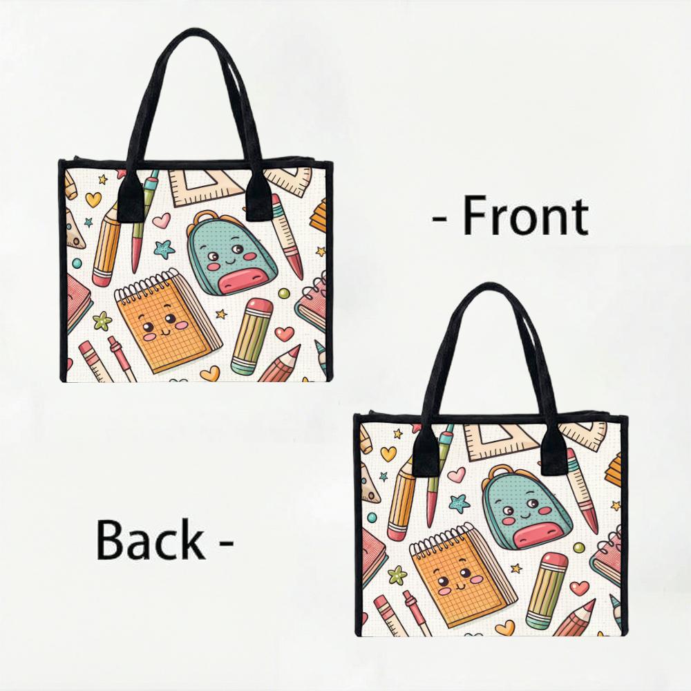 Cute Kawaii School Stationery Printed Tote Bag Casual Daily Portable Shoulder Bag For Shopping School Commute