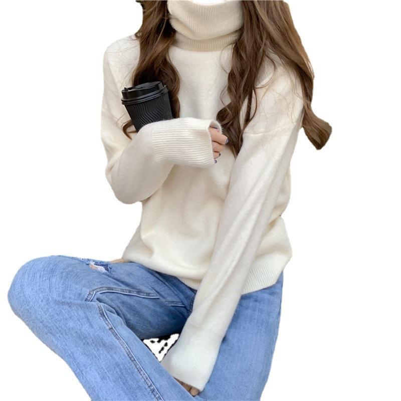 Autumn and Winter Casual Loose Wild High Neck Thickened Long-sleeved Knit Sweater Outside Sweater Women