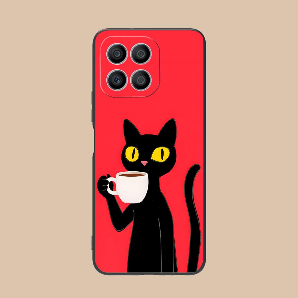 Cute Coffee Cat Matte TPU Mobile Phone Case for Honor 90 80 70 60 50 30 20 10 9 8 7 Pro S SE Lite 5G Colorful Printing Cover