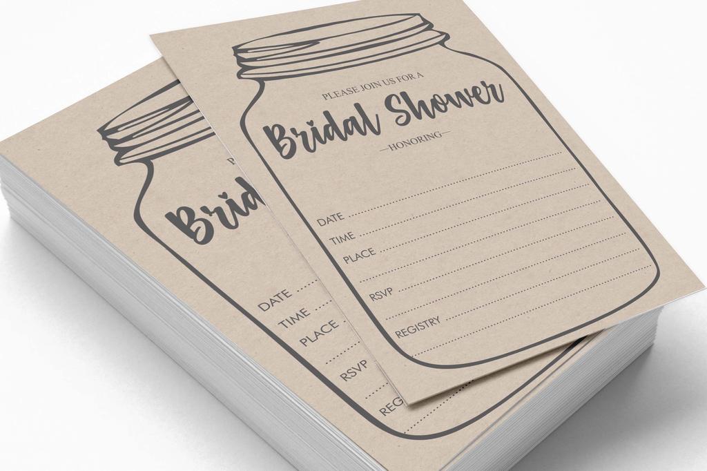 Inkdotpot 30A  Rustic Kraft Mason JarA  Fill-In Style Bridal Shower Invitations Wedding Blank