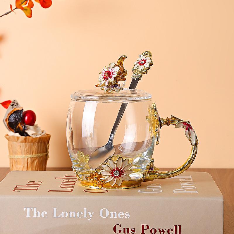 Creative Enamel Color Daisy Glass High Temperature Resistant Large Capacity Water Cup High Value Drinking Cup Cold Water Duck Bill Pot