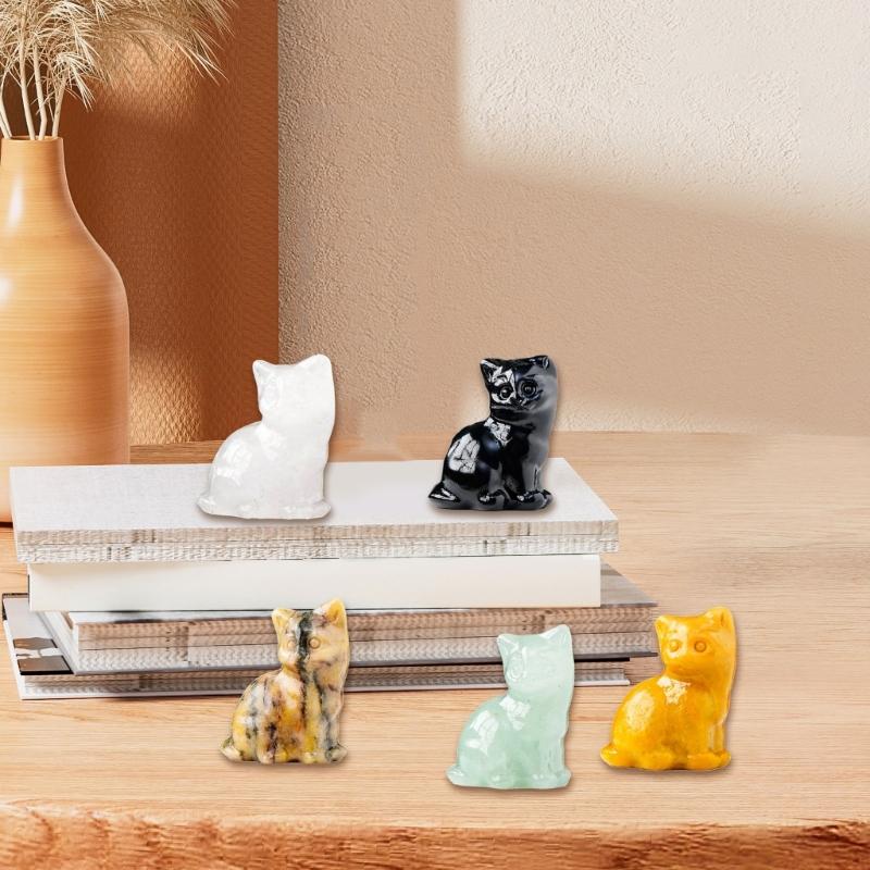 Kristall Glückskatzen Figur Schnitzerei Miniatur Ornament für Schreibtisch Fengshui Dekorationen Symbol für Glück Tierstatue