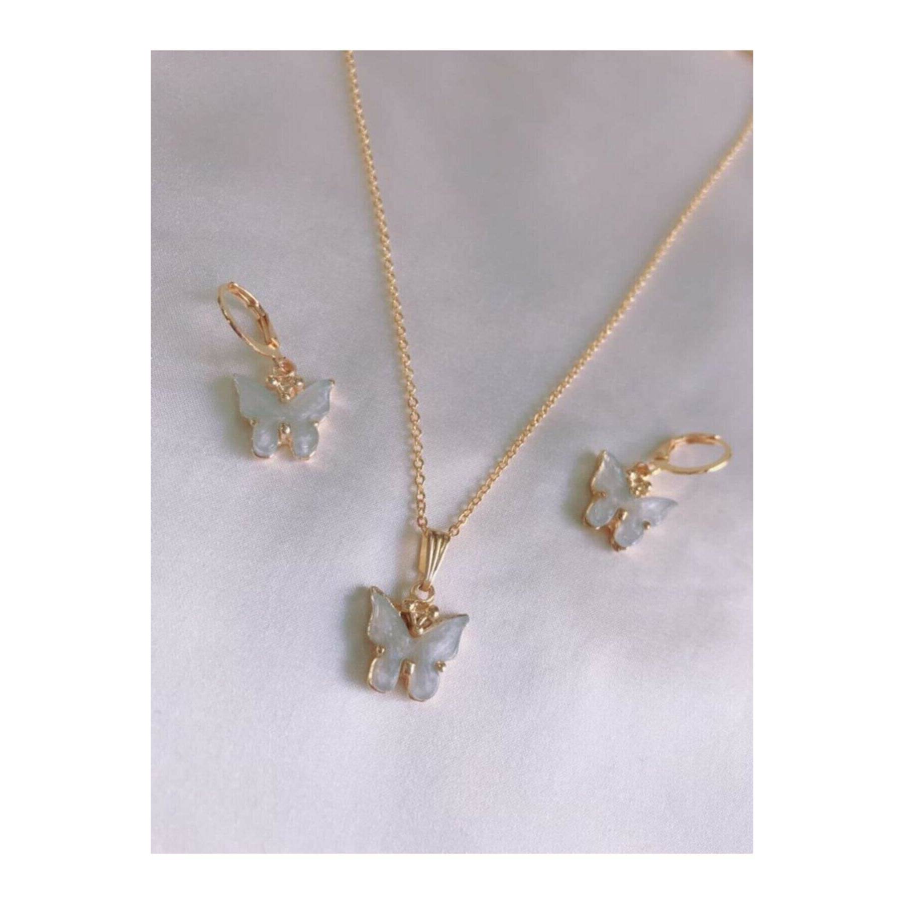 

Ожерелье с бабочкой, сережки, голубые