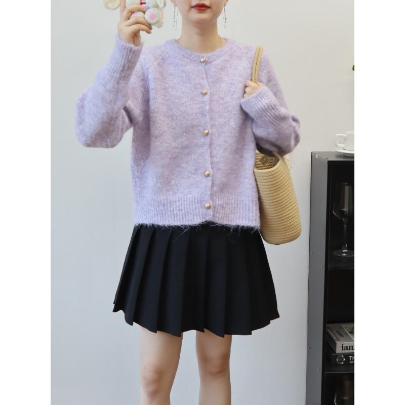 Gentle Wind Knitted Cardigan Autumn and Winter New Loose Round Neck Soft Waxy Casual Temperament Sweater Jacket Women