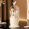 Rotating Makeup Brush Holder Dustproof Makeup Brush Organizer with Sliding Door Cosmetic Tools Beauty Brushes Holder for Vanity Table Bathroom