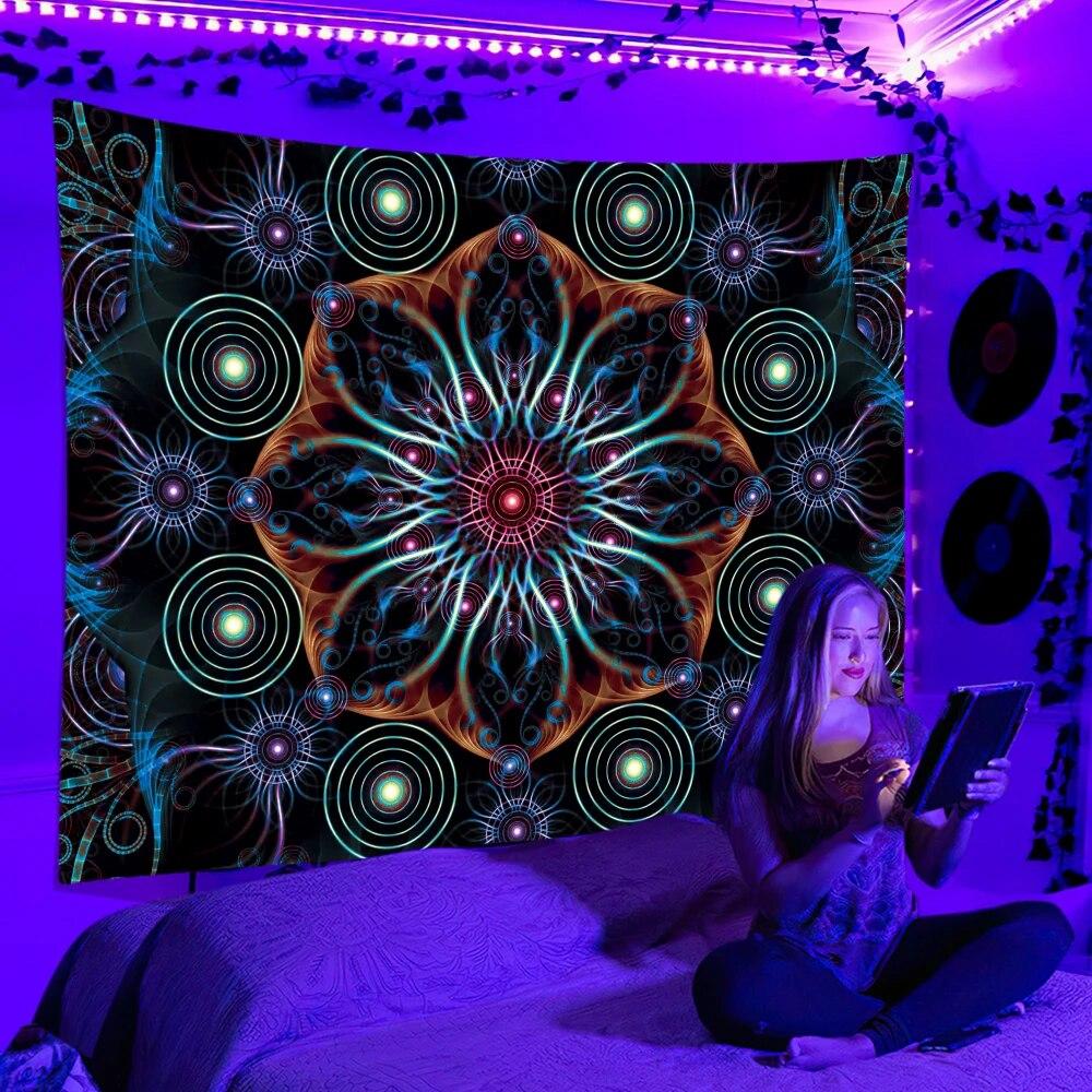 Tapiserie fluorescentă reacție UV psihedelic Atârnat hippie DJ Dormitor dormitor decor independent cameră