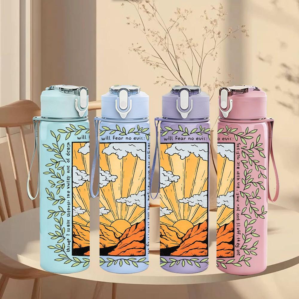 1PC Wheat Plant Vintage Pattern 750ml Color Plastic Sports Water Bottle Leakproof Flip Straw Lid Suitable for Sports Office Home Use