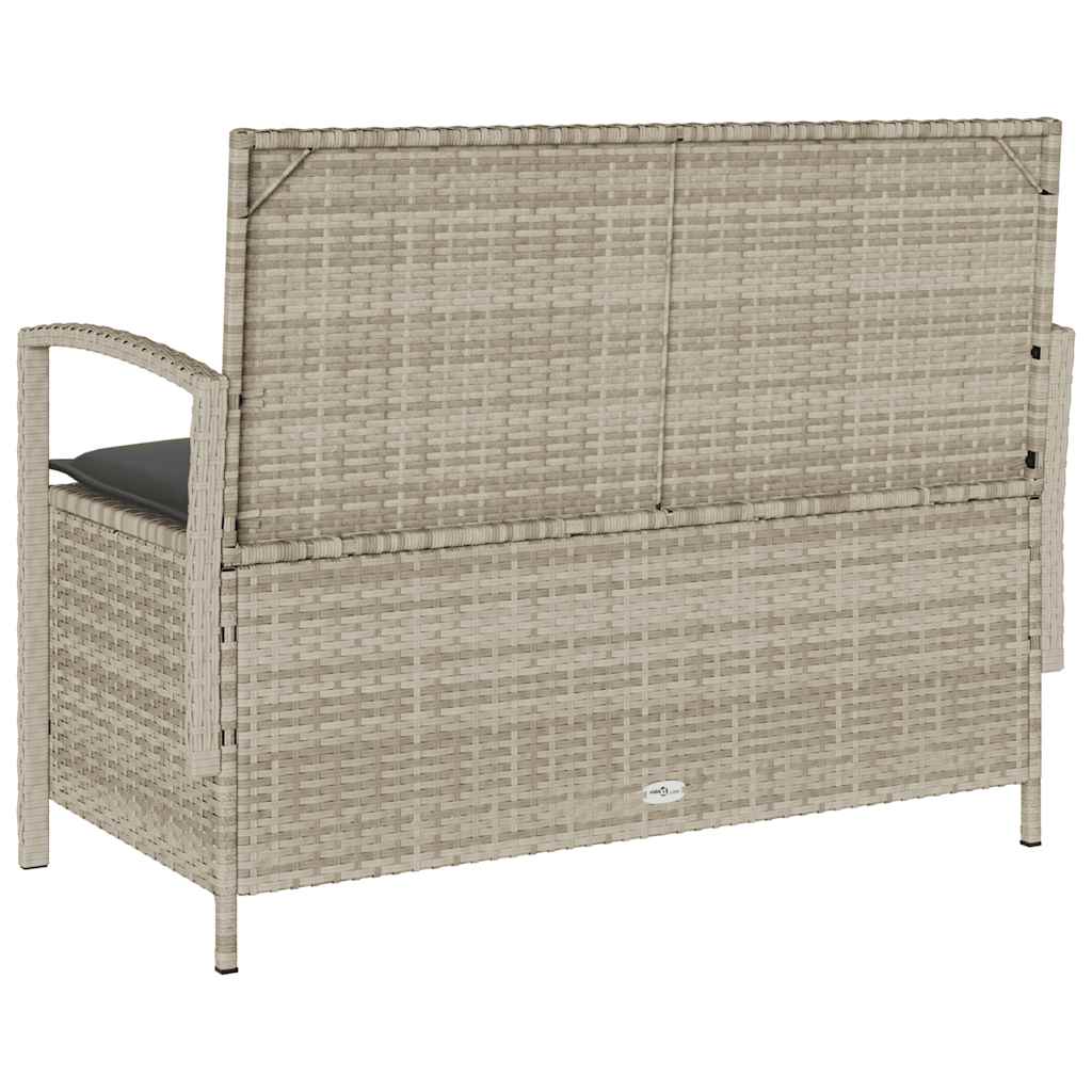 Garden Bench with Storage Space and Cushions Light Grey Poly Rattan