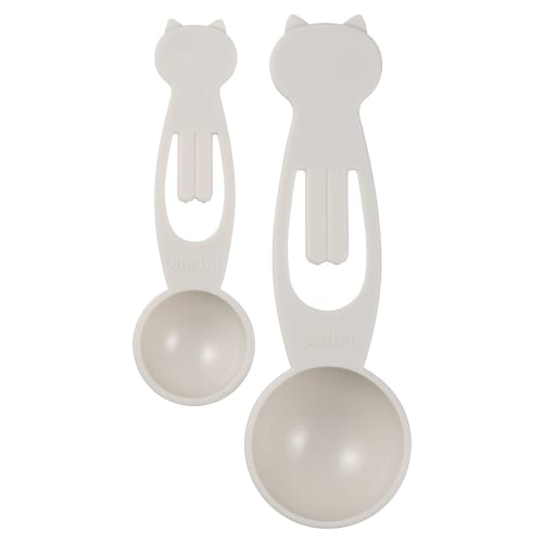 Kai Cat Measuring Spoons, Tablespoon and Teaspoon Set (2 Pieces), Nyammy, Warm Gray, Made In Japan, DH2738