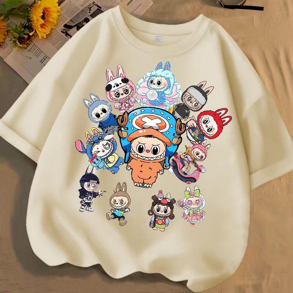 LABUBU Cartoon 3D Print Kids T Shirts White Boy Girls Trend Clothes Short-Sleeved Top