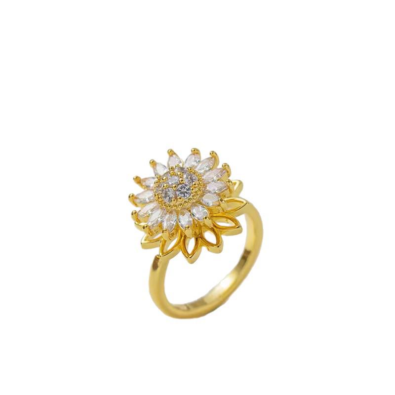 Verstellbarer Sonnenblumen Zirkon Ring - Drehbar, Mikroeingefasstes Modeaccessoire