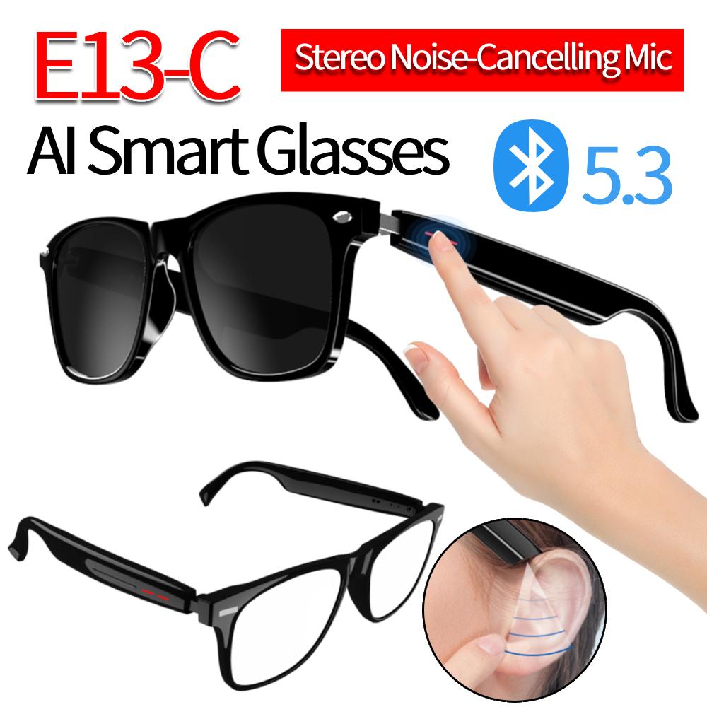 Occhiali Intelligenti E13-C Assistente Vocale AI Occhiali con Fotocamera Riprese Remota Occhiali Sportivi da Esterno con Fotocamera Suono Open Ear Mic