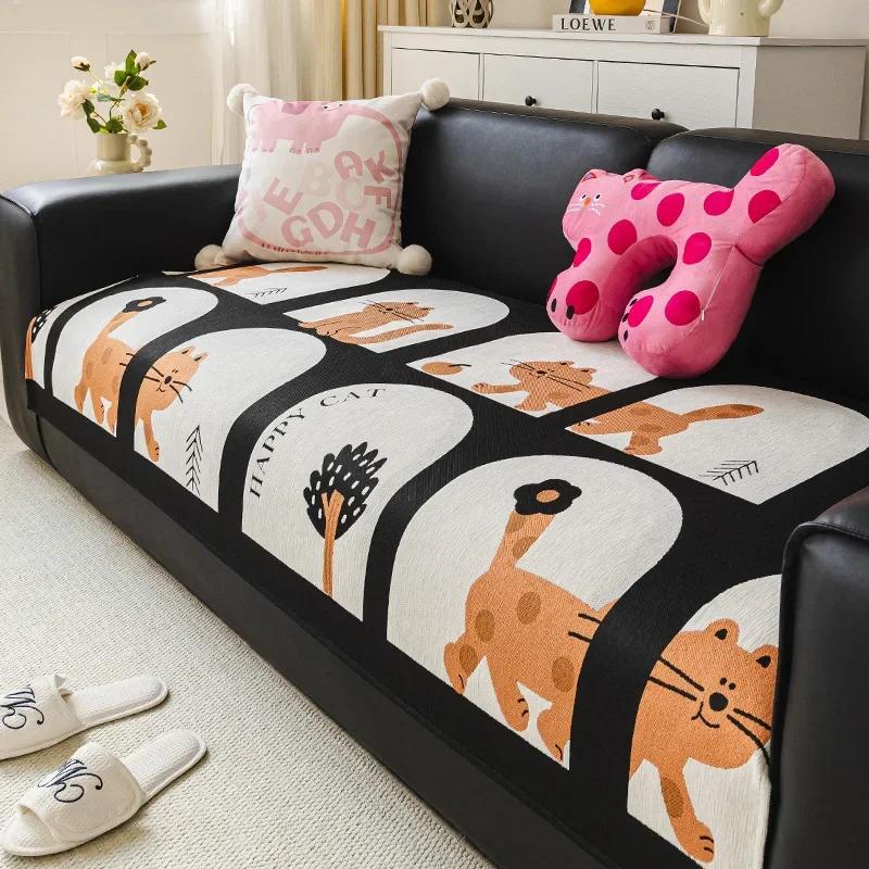 Polyester Cotton Sofa Cover for Living Room Leaf Edge Bohemian Universal Sofa Mat Embroidery Non-Slip Sofa Cover Home Cushion