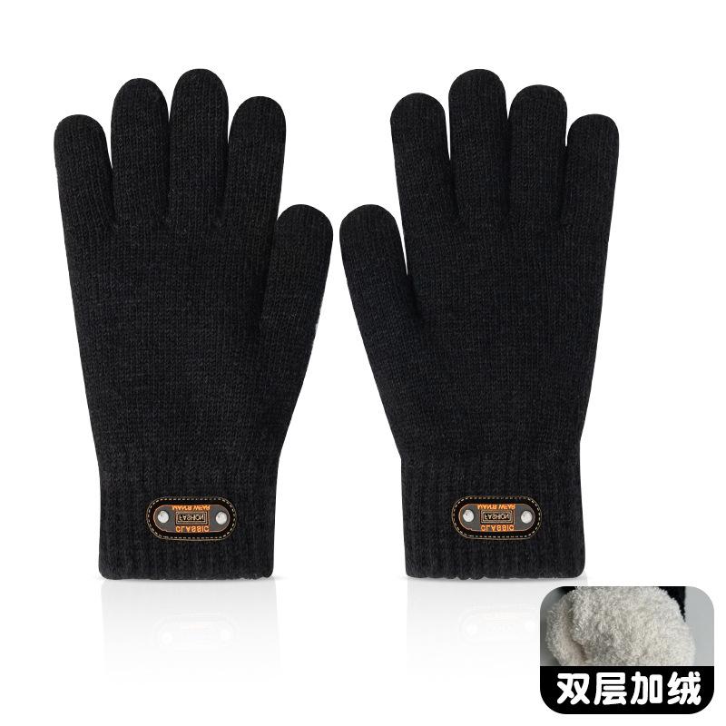Men's Plus Size Gloves Thickened Fleece Warm Knitted Wool Student Cycling Gloves Cycling Autumn and Winter