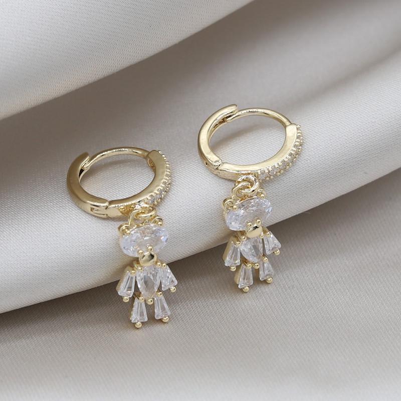 14K Gold Plating Korea  Jewelry Exquisite AAA Zircon Bear Pendant Earrings Sweet Girl Gift Elegant Women Daily Work Earrings