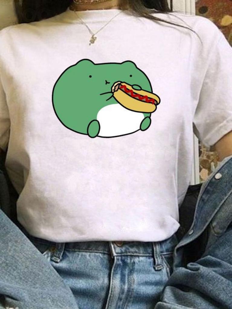 1pcs Skateboard Green Frog Tshirt Cute Green Frog Graphic Tee Women Tshirt Durable Plussize Tshirt Daily Streetwear