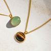 Vintage Natural Stone Tiger Eyes Oval Pendant Necklace for Women Stainless Steel Chain Necklaces Femme Zircon Bijoux Gift